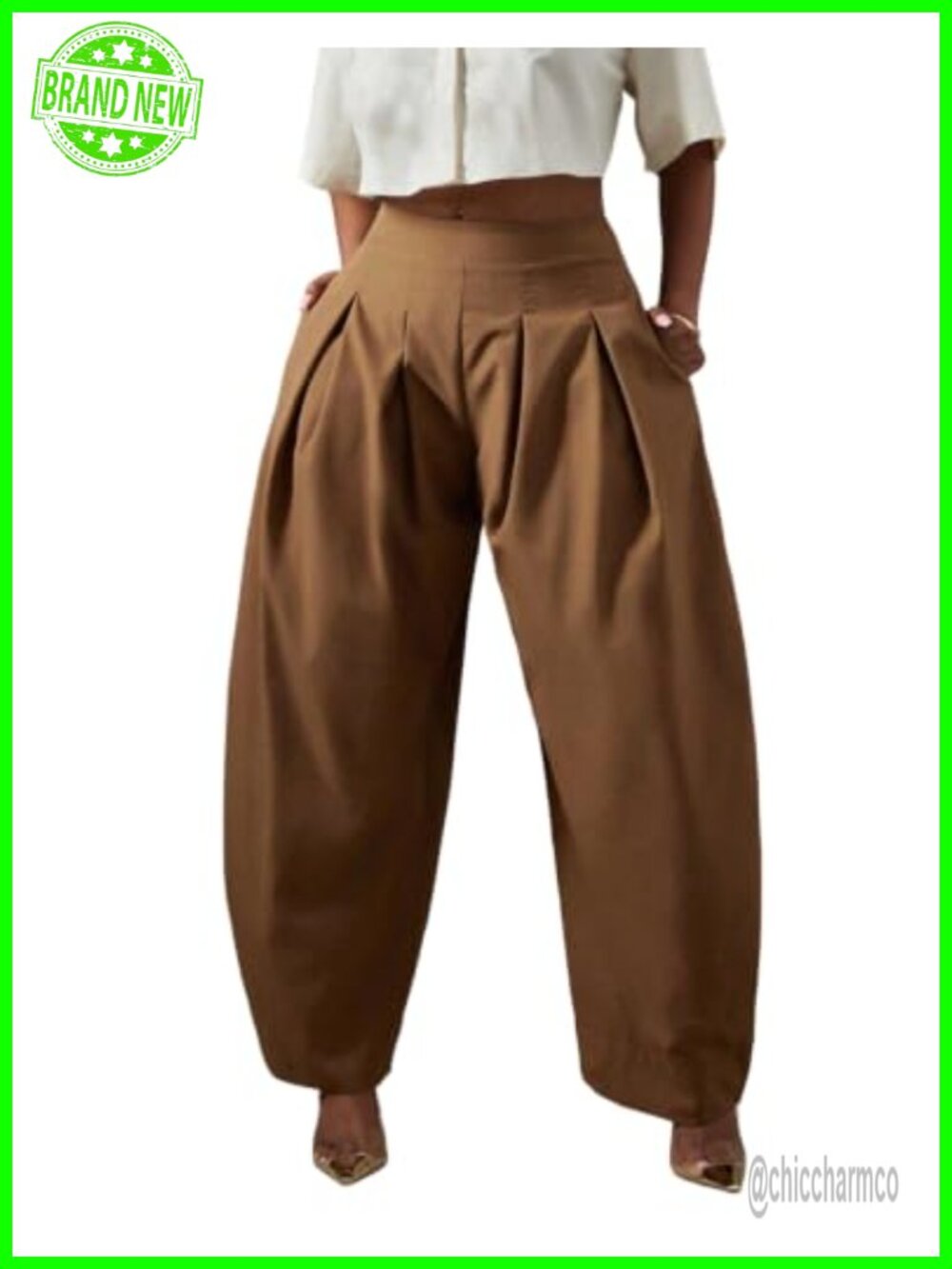 Women's Baggy Barrel Pants High Waisted Pleated Wide Leg Parachute Pants